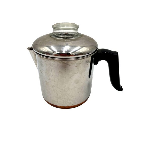 Vintage Revere Wear Coffee Percolator Glass Knob Black Handle Copper Bottom 5Cup - Picture 1 of 8